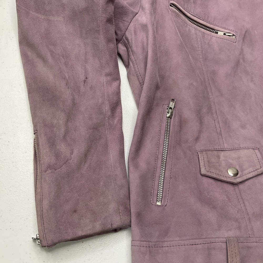 Scotch & Soda Maison Scotch Biker Jacket Goat‎ Leather Suede Lilac Women Sz L - Picture 5 of 12